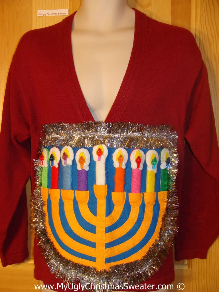 Ugly Christmas Sweater Party Hanukkah Sweater  Menorah (j301)