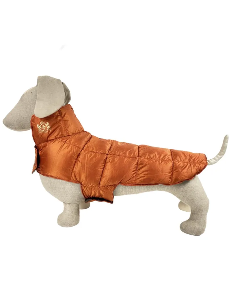 Ultralite Reversible Dog Down Puffer Coat in Taupe & Burnt Orange