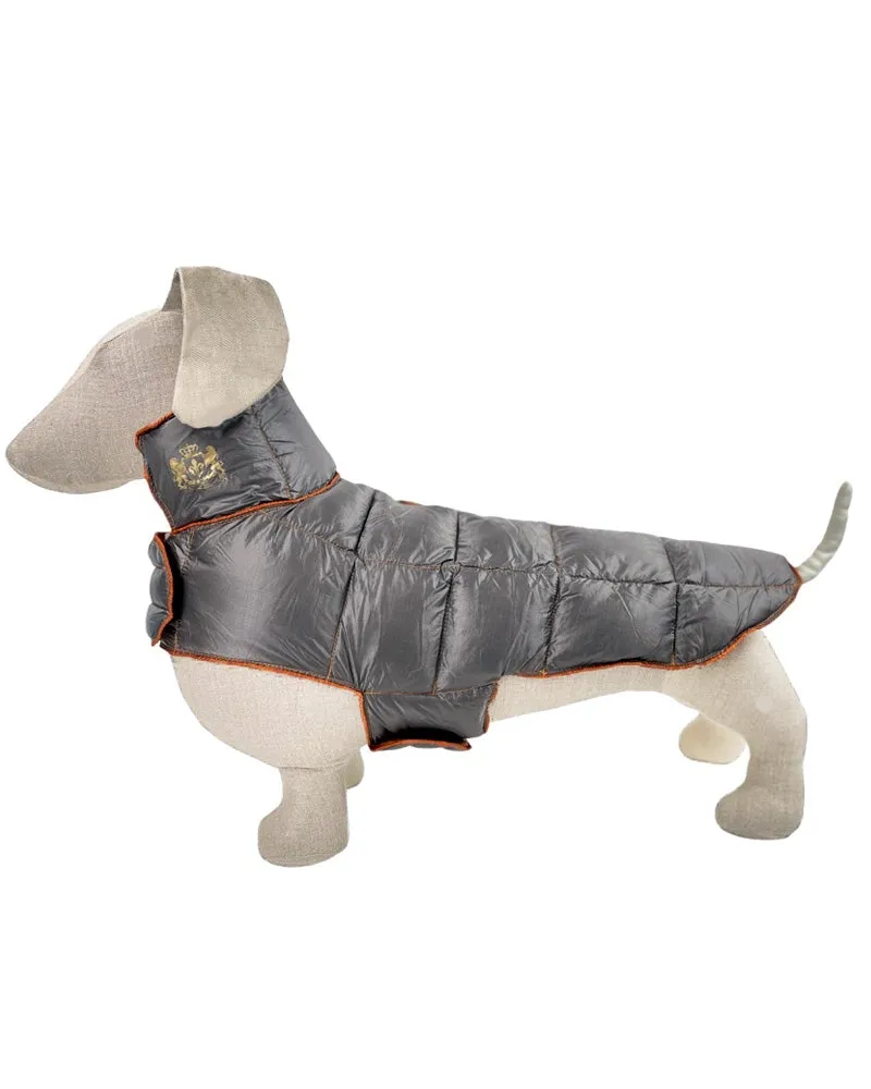 Ultralite Reversible Dog Down Puffer Coat in Taupe & Burnt Orange