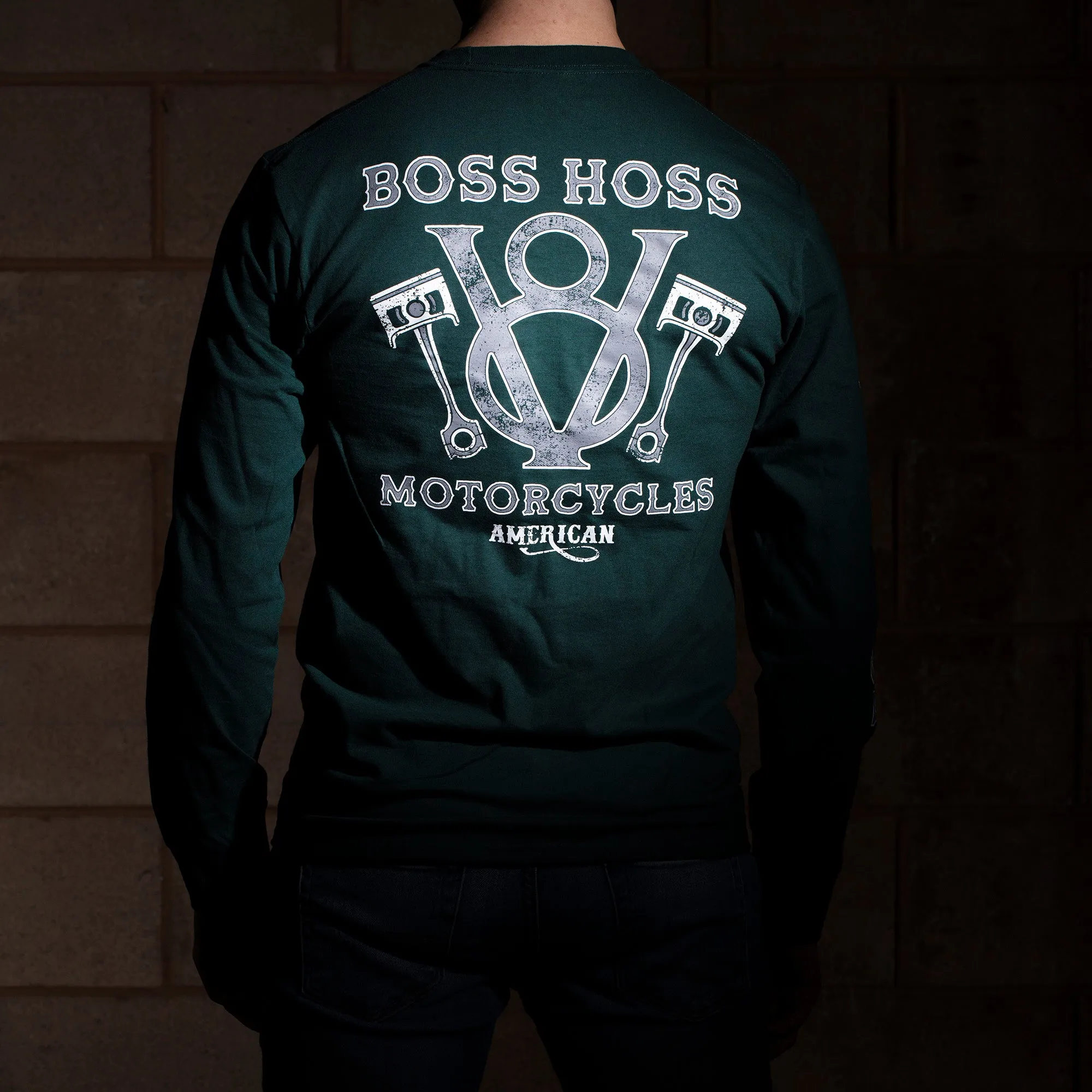 V8 Piston Power Long Sleeve Tee Forest Green