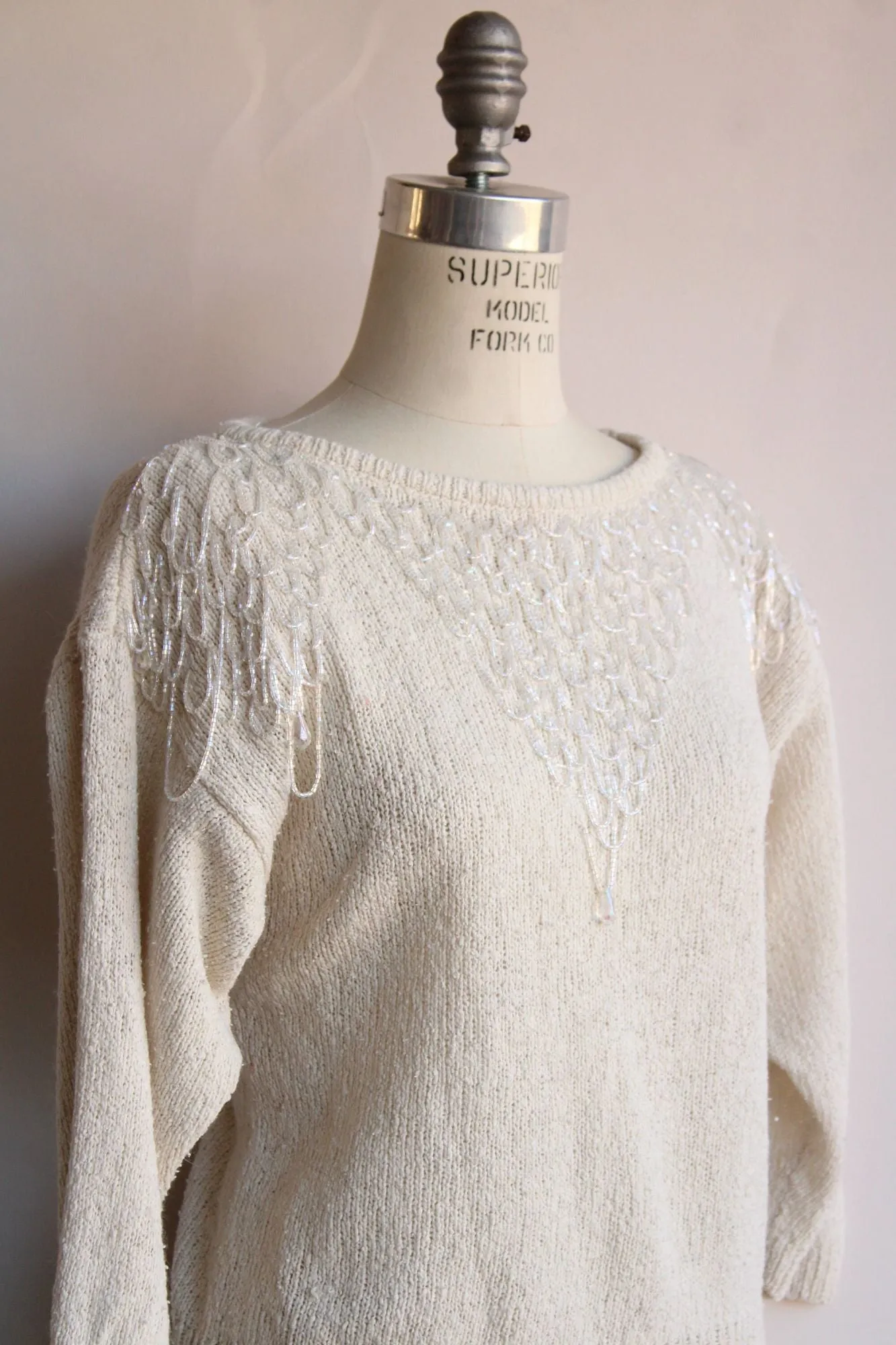 Vintage 1980s Bonnie Boerer Ivory Shoulder with Fringed Beading