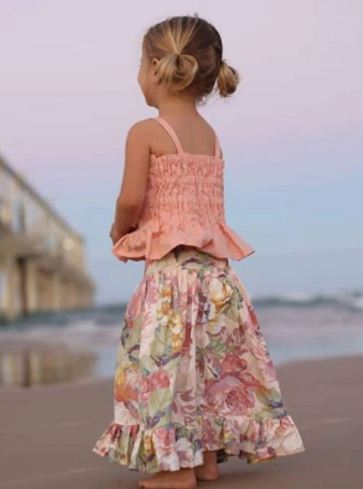 Walks On The Beach Ruffle Floral Maxi Skirt Set