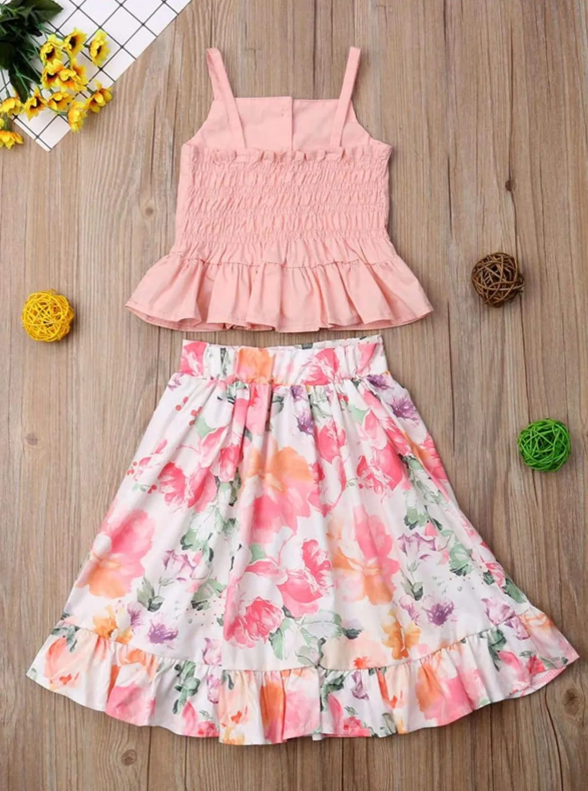 Walks On The Beach Ruffle Floral Maxi Skirt Set