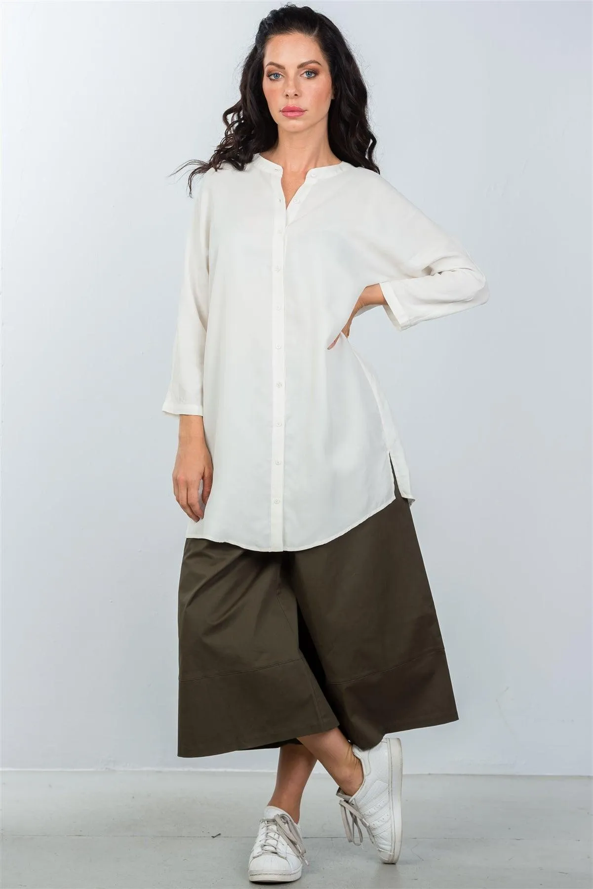 White Oversized Button Down Shirt Dress / 5-1