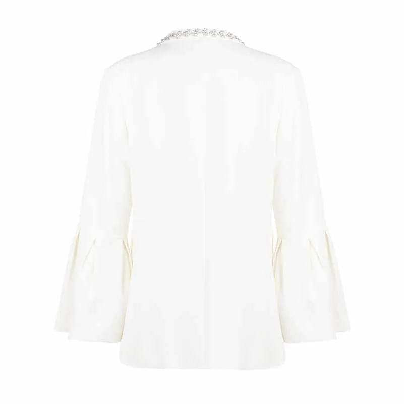 White sleeve jacket with stone details and puff sleeves