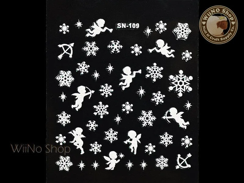 White Snowflake Angel Christmas Adhesive Nail Sticker Nail Art - 1 pc (SN109)