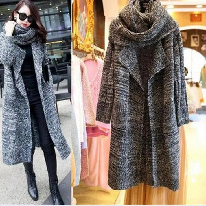 Women Thick Loose Scarf& Long Knitted Cardigans