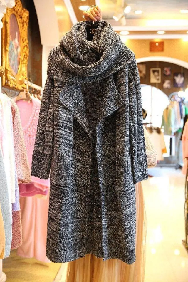 Women Thick Loose Scarf& Long Knitted Cardigans