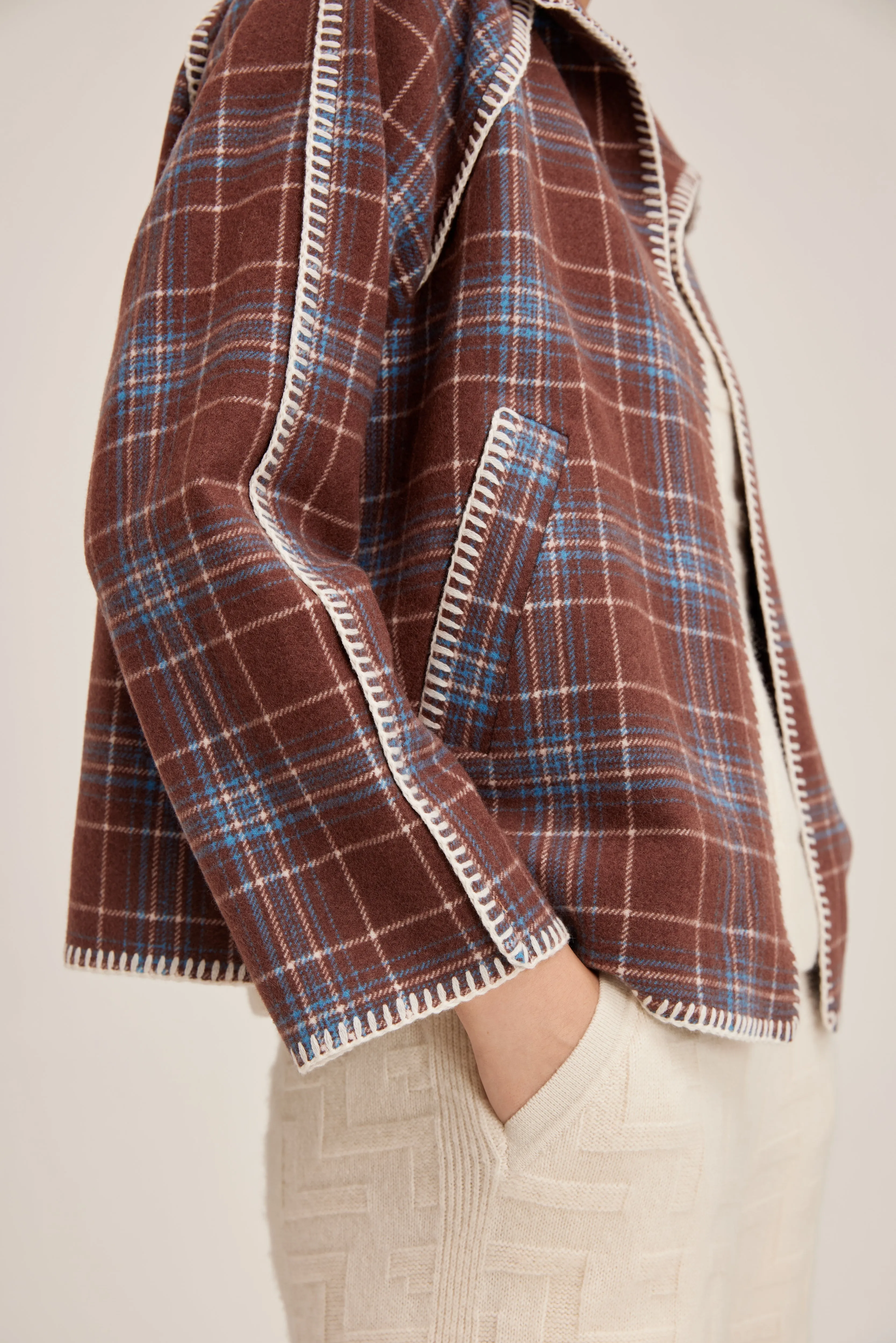 Women's check-pattern cashmere coat