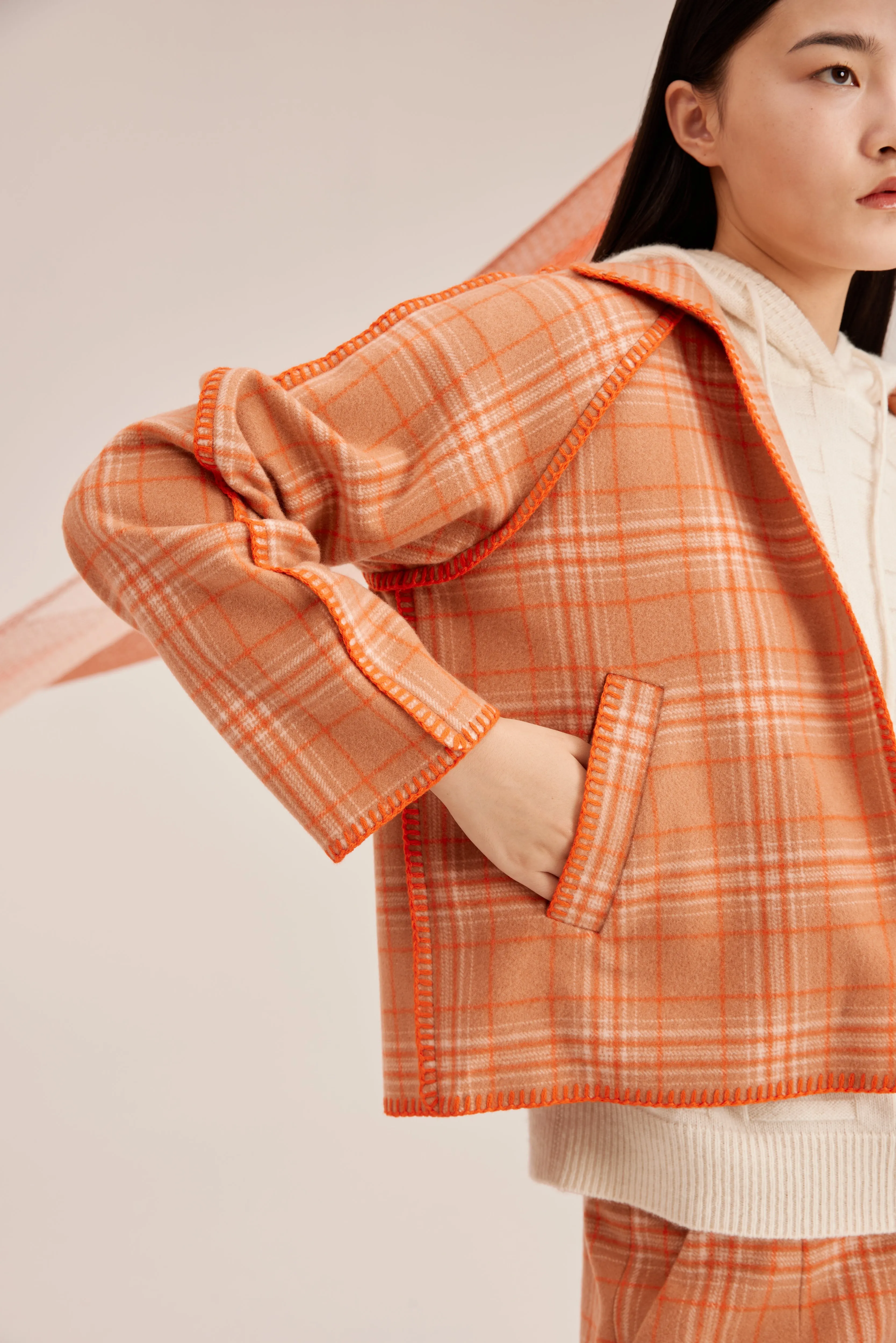 Women's check-pattern cashmere coat