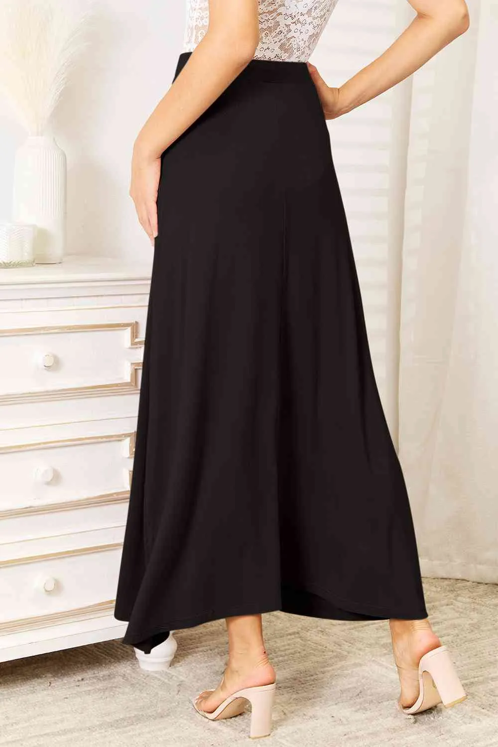 Women's Double Take Full Size Soft Rayon Drawstring Waist Maxi Skirt Rayon