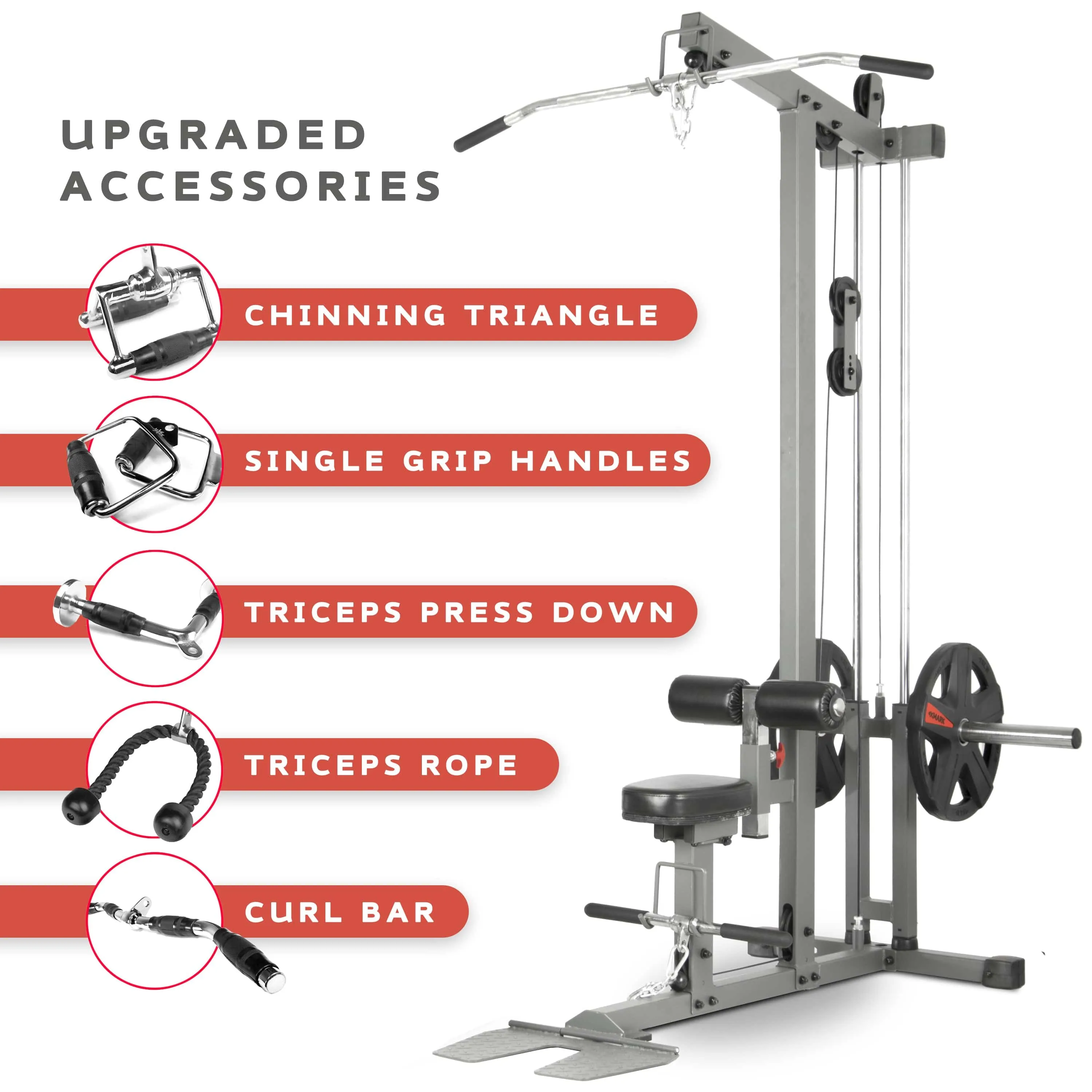 XMark Lat Pull-Down Machine with Upgraded Accessory Kit - XM-7618-UPGRADED